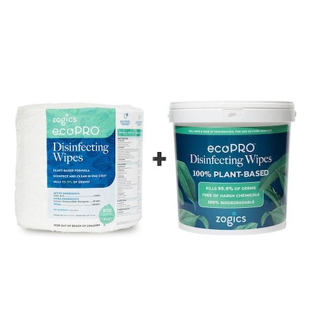 Zogics Biodegradable Disinfectant Wipes Portable Bucket & Refill, 800 wipes ZECO800-B